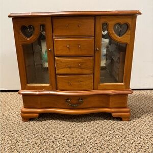 Large Wooden Jewelry Box with Heart Accents